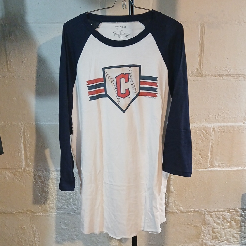 MLB Navy and White Long Sleeve Tee with Baseball Graphic